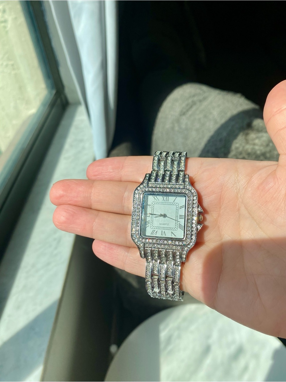 Men's Silver Tone Square Wristwatch/ Working/ New Battery /33 mm Case Size